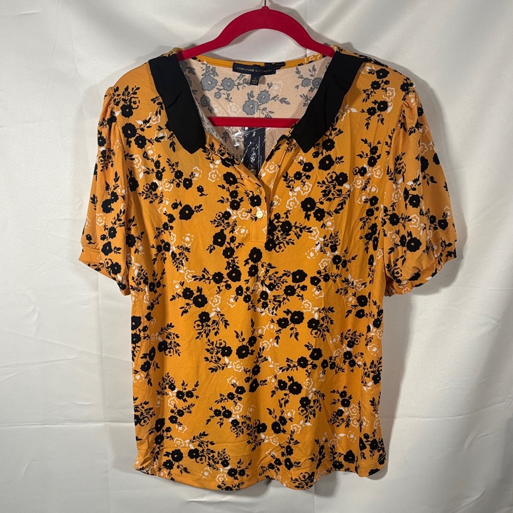 Adrienne Vittadini Mustard Blouse with Black SZ XL